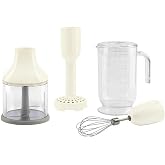 SMEG HBAC11CR 4-Accessory Set for Immersion Hand Blenders &mdash; 1.4 L Tritan Renew Beaker + 500 ml Chopper + Whisk + Masher &mdash; Cream