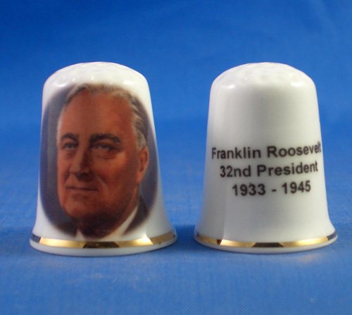 Porcelain China Collectable Thimble - Franklin Roosevelt 32nd President USA - Free Gift Box