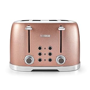 Tower-T20030BP-4-Slice-Toaster-with-7-Variable-Browning-Control-Defrost-Reheat-and-Cancel-Settings-Centering-Function-Removable-Crumb-Tray-1600-W-Blush-Pink-Glitz-Sparkle Tower T20030BP Glitz Sparkle 4 Slice Toaster, 1600W, Pink Sparkle