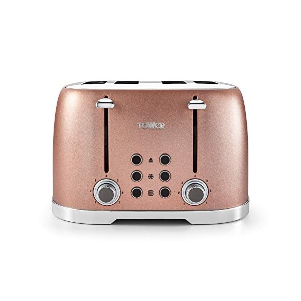 Tower-T20030BP-4-Slice-Toaster-with-7-Variable-Browning-Control-Defrost-Reheat-and-Cancel-Settings-Centering-Function-Removable-Crumb-Tray-1600-W-Blush-Pink-Glitz-Sparkle Tower T20030BP Glitz Sparkle 4 Slice Toaster, 1600W, Pink Sparkle