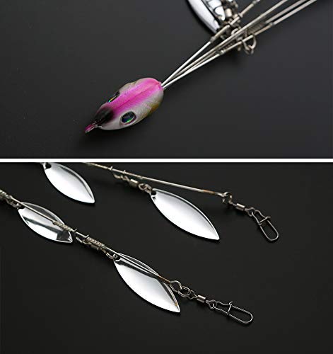 Ilure 5 Arms Alabama Umbrella Rig Fishing Ultralight Tripod Bass Lures Bait Kit Junior Ultralight Willow Blade Multi-Lure Rig (12 Blade Pink)