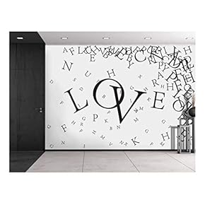 Scattered Black Serif Letters Around The Word Love - Wall Mural, Removable Sticker, Home Decor - 66x96 inches