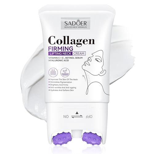 VRAIKO SADOER Gua Sha Neck Cream, Firming Cream for Neck & Jawline Lifting with Double Massage Rollers, Décolleté Moisturizer for Fine Lines, Elasticity and Hydration, 3.8 oz