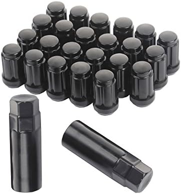 KV Set of 23pcs Black Spline Lug Nuts Closed End 1.38" 35mm Tall 1/2-20 with 2 Keys fit Jeep Honda Ford Acura Chevrolet