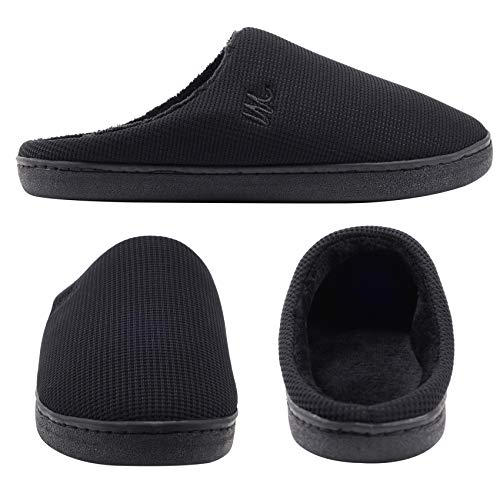 Wessho Mens House Slippers Bedroom Memory Foam Black Rubber Sole Indoor