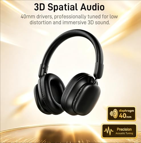 TIMU Bluetooth Headphones Over Ear, 75H Playtime Wireless Headphones with Microphone, Foldable Lightweight Headset with 3 EQ Modes, 3D Stereo Sound Low Latency for Travel Work Cellphone