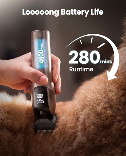 oneisall Professional Dog Grooming Clippers for Thick Hair at Home | 9000RPM, 5-Speed, 5-in-1 DLC Blade, 280-Min Runtime, Low Noise, Magnetic Head, 8 Metal Guide Combs, Cordless, Carrying Case