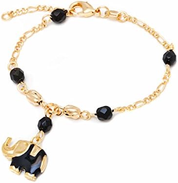 18k Gold Plated Gold and Crystal Elephant Enamel Charm Bracelet (Black)