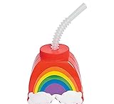 12 Unicorn Party Rainbow Plastic Reusable Cups with Straws - Party Cups