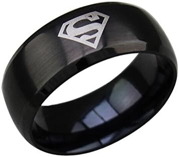 JQUEEN 8mm Titanium Men's Wedding Band Superman Ring Comfort Fit Flat Brushed Top and Polished Finish Edges