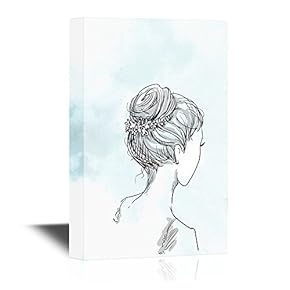 Canvas Wall Art - Hand-Drawn The Back of a Girl - Gallery Wrap Modern Home Art | Ready to Hang - 12x18 inches
