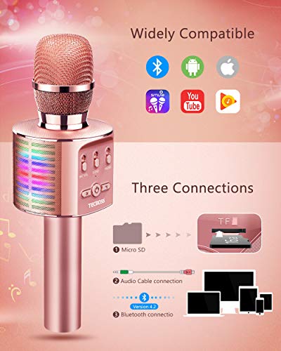 TECBOSS Microphone for Kids, Wireless Bluetooth Karaoke Microphone with LED Lights, The Best Gifts Toys for 4 6 8 10 12 Year Old Girls Boys