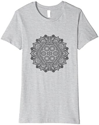 Womens Mandala T-Shirt: Cosmic Geometry Lotus Flower Fractal Black Large Heather Grey