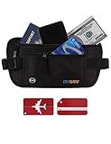 Money Belt Travel Wallet RFID Blocking Pouch with 2 PCS Luggage Tags(BLACK)