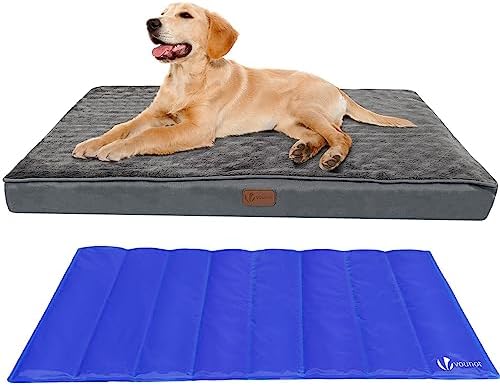 Orthopädisches Hundebett mit Abnehmbarer Kühlmatte, 2 in 1 Hundekissen Grosse Hunde, Waschbare Hundematte, Grau 115x81x9 cm