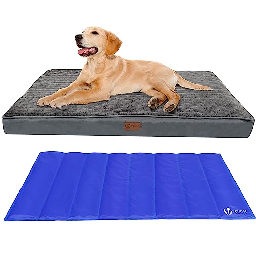 Orthopädisches Hundebett mit Abnehmbarer Kühlmatte, 2 in 1 Hundekissen Grosse Hunde, Waschbare Hundematte, Grau 115x81x9 cm