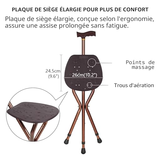 LINGTHIN Seat cane for men with a capacity of 120 kg, height adjustable folding seat canes, walking stick and stools for adults, elderly and recovery.