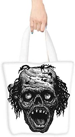 Halloween Grocery Bag Zombie Head Evil Dead Man Portrait Fiction Creature Scary Monster Graphic Foldable 16.5"x13.8"x6.3" Black Dark Grey