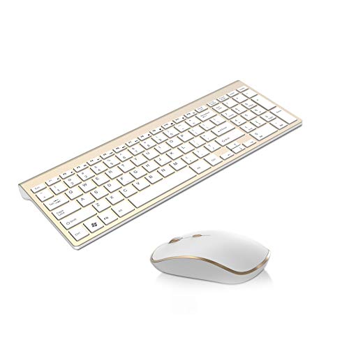 JOYACCESS Aluminum Wireless Keyboard and Mouse Combo,Slim Wireless Keyboard Mouse with Rechargeable Battery and Numeric Keypad for Laptop,Windows,Notebook, PC, Desktop, Computer-White and Gold - Thumbnail 6