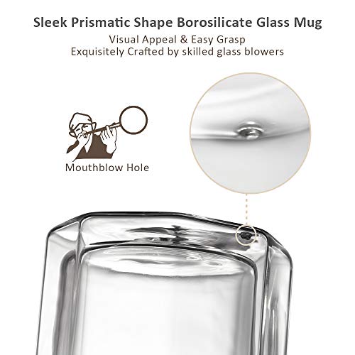 ZENS Double Wall Highball Glasses Set of 2, 14oz Water Glass Tumbler Coffee Cups, Glassware Drinking Set for Cocktails Beverage, Juice, Gift Package