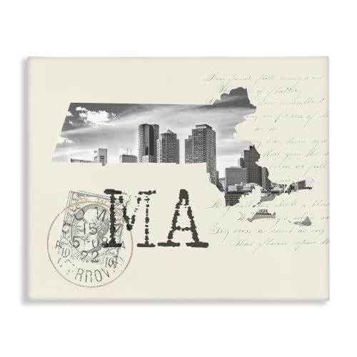 Stupell Industries Massachusetts Black and White Photograph on Cream Paper Post…