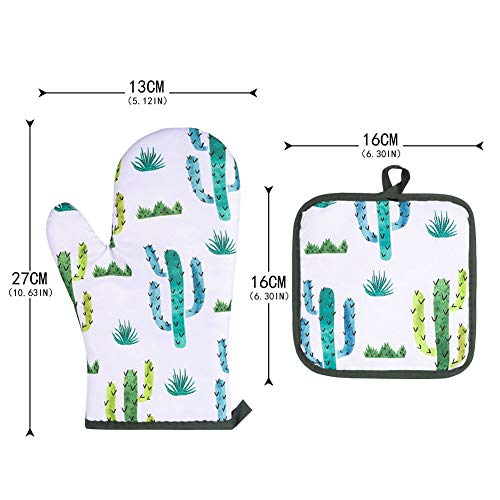 AhlsenL Heat Resistant Oven Mitts + 2 Cotton Pot Holders Non Slip Oven Gloves for Kitchen Cooking Baking, BBQ, Grilling Machine Washable(Cactus) - Thumbnail 5