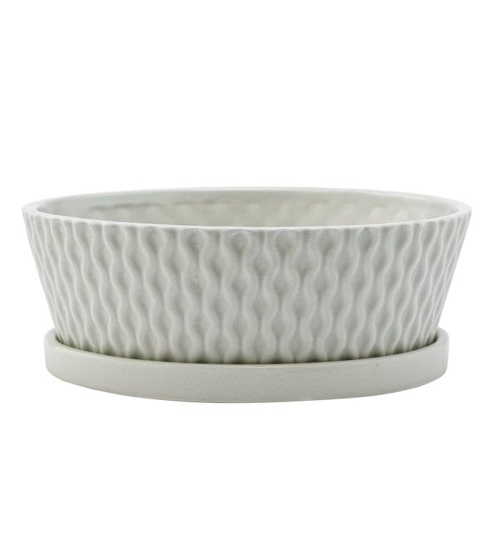Photo 1 of Napco Imports Decorative Home or Garden 3.75 x 10 Inch Indoor or Outdoor Dishgarden Flower Pot Planter with Saucer Grey Wavy Design