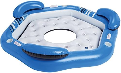 Inflatable Oasis. This Big Island Three Person Blow Up Lounger Float Is Great For Adults To Swim & Relax On Water, River, Lake, Swimming Pool & Water Park. Heavy-Duty. Cup Holders & Built-in Handles.