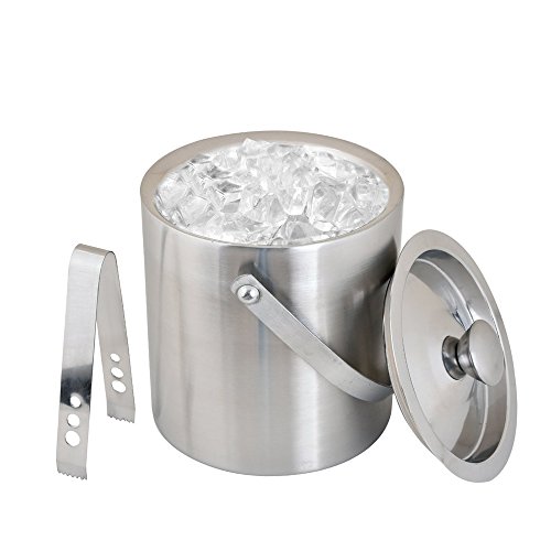 Kosma Stainless Steel Double Wall Ice Bucket with Tongs | Ice Cube Bucket - 18 x 15 cm