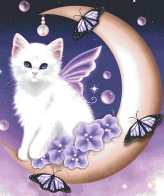 Qihu’s 5d Crystal Diamond Painting DIY Counted Paint By Number Kits, Kitten Lovely Cute Cartoon Angel Cat