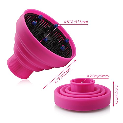 Segbeauty Portable Folding Collapsible Silicone Hair Blow Dryer Diffuser for Fizzy Hair, Flexible Hair Diffuser for Curly Wavy Fine Hair on Travel -- Rose Red