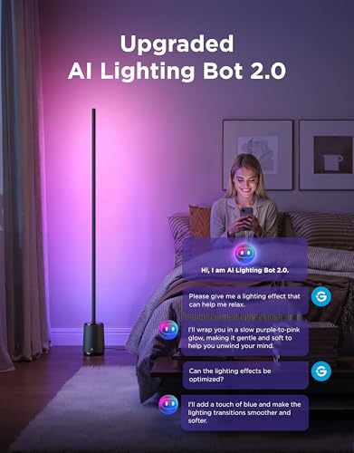 Govee Floor Lamp 3 Lite, Smart RGBIC LED Corner Lamp Compatible with Alexa, SmartThings, Matter, 1400lm Dimmable Color Changing Tall Standing Light with Music Sync for Living Room Bedroom Gaming Room