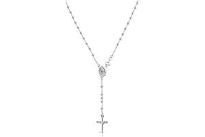 Savlano 925 Sterling Silver Italian Solid Bead Chain Cross & Rosary Virgin Mary Pendant Y Necklace Comes With Gift Box for Women - Made in Italy