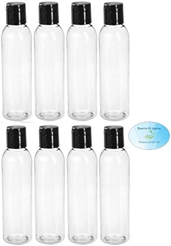 4 Ounce Clear PET BPA-Free Plastic Empty Refillable Cosmo Round Bottles With Black Disc Caps (Pack of 8)