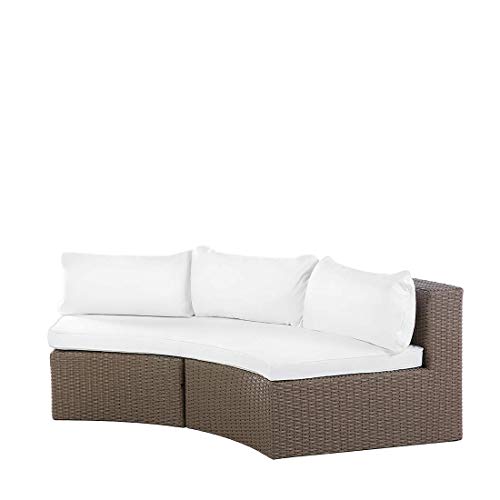 Beliani 9-Sitzer Lounge Set Rattan braun rund mit Auflagen weiß Couchtisch Severo – Bild 8