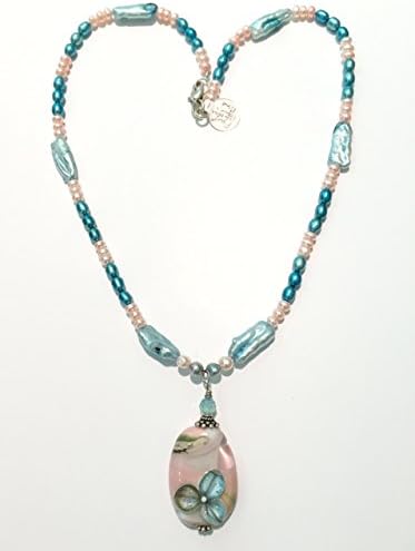 A Freshwater Pearl Handblown Glass Flower Necklace Pendant