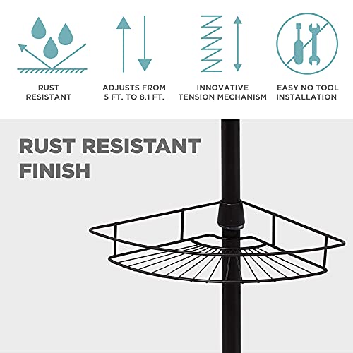 Zenna Home Tension Pole Shower Caddy 4 Basket Shelves with Builtin