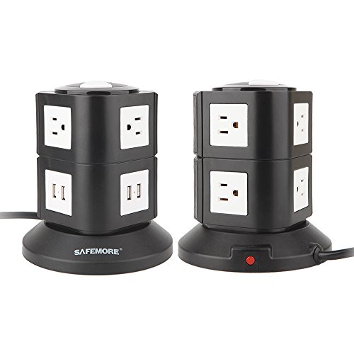 Power Strip, Safemore Smart 6-Outlet with 4-USB Surge Protection Power Socket 4000W 110-250V Worldwide Voltage Power Strip with 6.5 Feet Cord Suitable for Home/Office (Black) (6-Black)