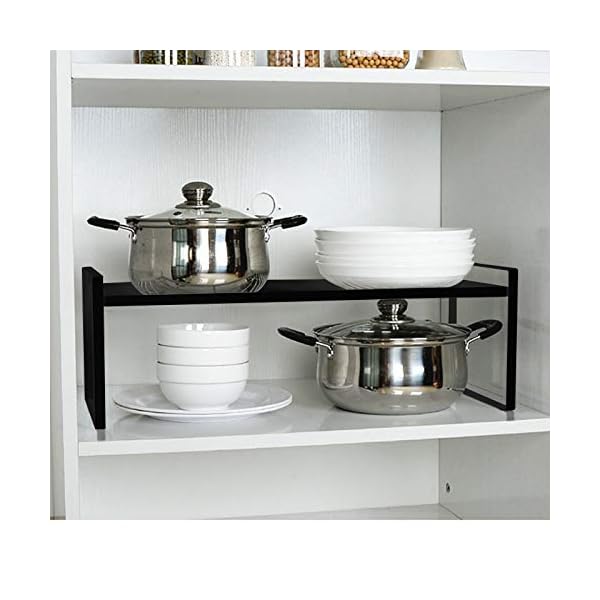 KZOBYD-Extendable-Kitchen-Cupboard-Shelf-Organiser-Adjustable-Pantry-Storage-Unit-Practical-Cabinet-Storage-Shelf-Stand-Spice-Rack-Multi-Function-Space-Saver-for-Counter-Tops-Black-M KZOBYD Extendable Kitchen Cupboard Shelf Organiser Adjustable Pantry Storage Unit Practical Cabinet Storage Shelf Stand…