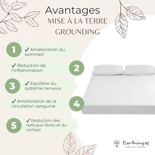 Earthing.es Grounding & Grounding Sheet | Improves Deep Sleep | GOTS Certified Organic Cotton with Silver | Full Set Double Bed - Queen Size - 160 x 200 x 30 cm