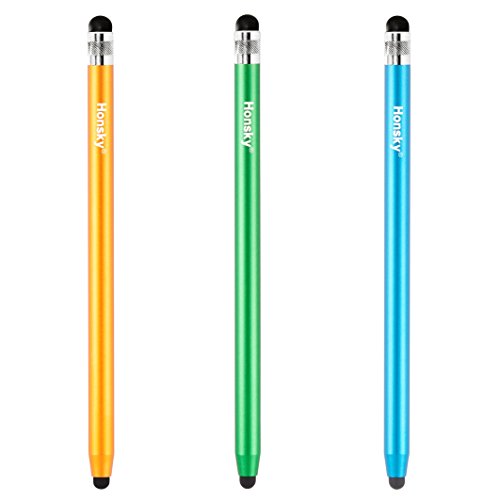 Honsky Cell Phone Stylus, Tablet Stylus for Touch Screens: Universal Slim Long Metal Pencil-Like Stylist Pens, Tablet Pen, Touchscreen Stylus Pen - Blue, Champagne, Green - Cylinder, 3 Packs