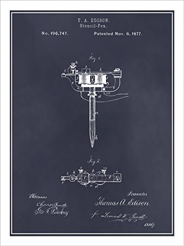 1877 Tattooing Machine by Thomas Edison Patent Print Art Poster UNFRAMED Blackboard 18" X 24"