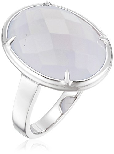 Rhodium plated sterling silver oval chalcedony 18x13.5m…