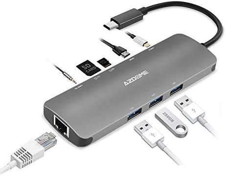 [New Version] USB C Hub,Type-C Adapter 9 in 1 USB-C Dock with 4K HDMI, PD Charging,SD Card Reader USB C Dongle,3.5mm Audio,USB 3.0 Ports for 2018/2017/2016 MacBook Pro,Chrom and More Type-C (9 in 1)
