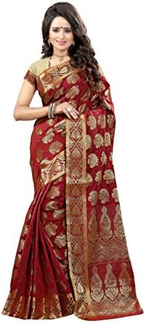 Red Colour Banarasi Saree With Unstitched Blouse Piece, Free Size.