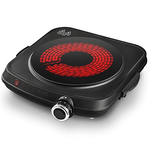 SUNAVO Electric Infrared Burner, 1200W Ceramic Glass Hot Plate, 6 Power Levels Stainless Steel Single Burner for Kitchen Camping RV and More Black - Thumbnail 6