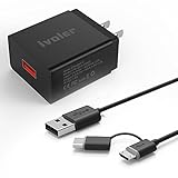 iVoler Quick Charge 3.0 USB Type C Adaptive Fast Charging Wall Charger with 2-in-1 Micro USB & Type C Cable for Samsung Galaxy S7/Edge/S6/Edge/Plus/Note 5, LG G5/V20, HTC 10 and More - Black