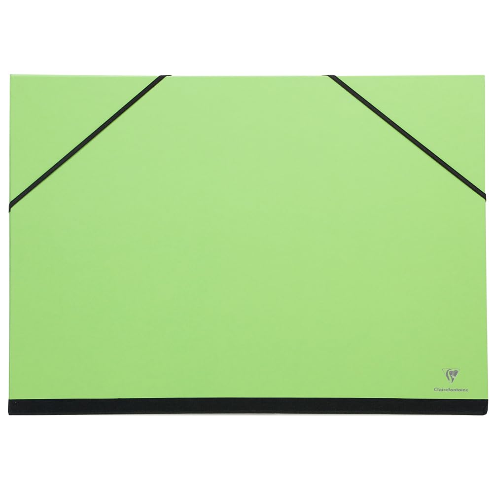 Clairefontaine - Ref 144404C - Art Folder with Elastic Straps Closure - Green Colour - Customisable Vellum Card Surface, Suitable for 50 x 65cm Sized Documents