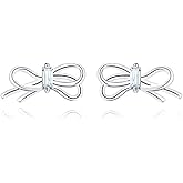 MYHAO 925 Sterling Silver Bow Stud Earrings Ribbon for Women Teens CZ Bowknot Stud Earrings Hypoallergenic
