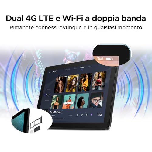 DOOGEETab T10W Android 16 Tablet 10 Pollici, 24 GB RAM + 128 GB ROM (2 TB TF), Tablet con Sim, batteria 8000 mAh, Android 4G LTE/WiFi 5, Doppia fotocamera, Bluetooth 5.0/OTG/Face ID/Type C, Blu